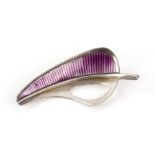 Atelier Borgila purple enamel leaf brooch, in sterling silver, reverse stamped ‘MIC‘ for Anton