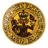 Mary Wondrausch slip decorated pottery charger, 'The Silver Jubilee of Queen Elizabeth 1952-1977',