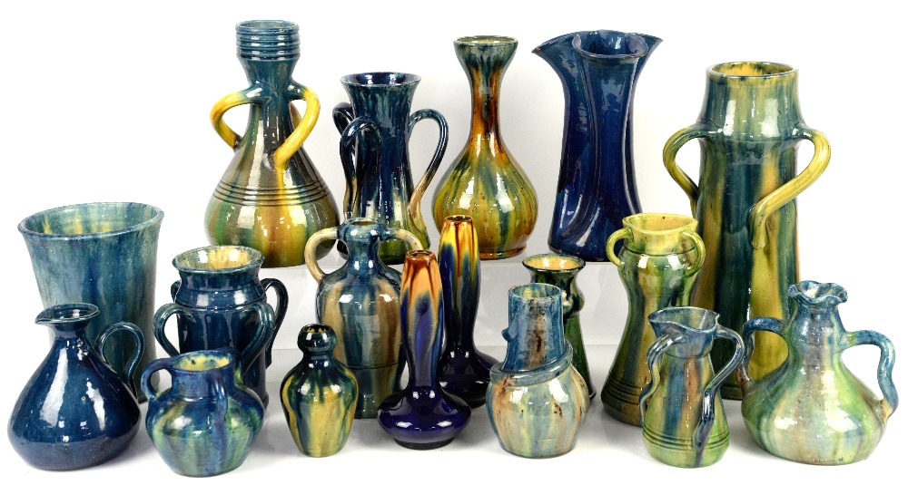 Belgium Pottery, including Thulin Faiencerie, vases and jugs in blue and green drip glaze, including - Image 24 of 38