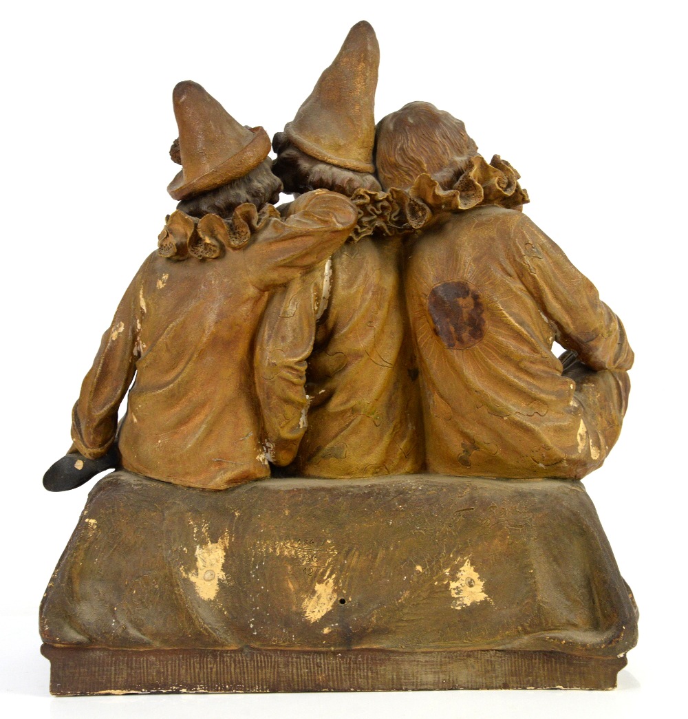 Goldscheider figure of three children dressed as clowns, on a shaped base, impressed marks and - Image 19 of 26