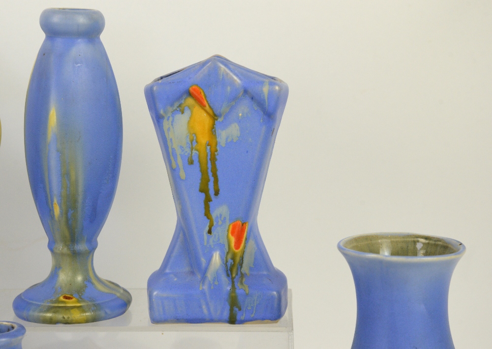 Belgium Pottery, Thulin Faiencerie, two vases in cobalt with ochre drip glaze and orange spots, - Image 38 of 40