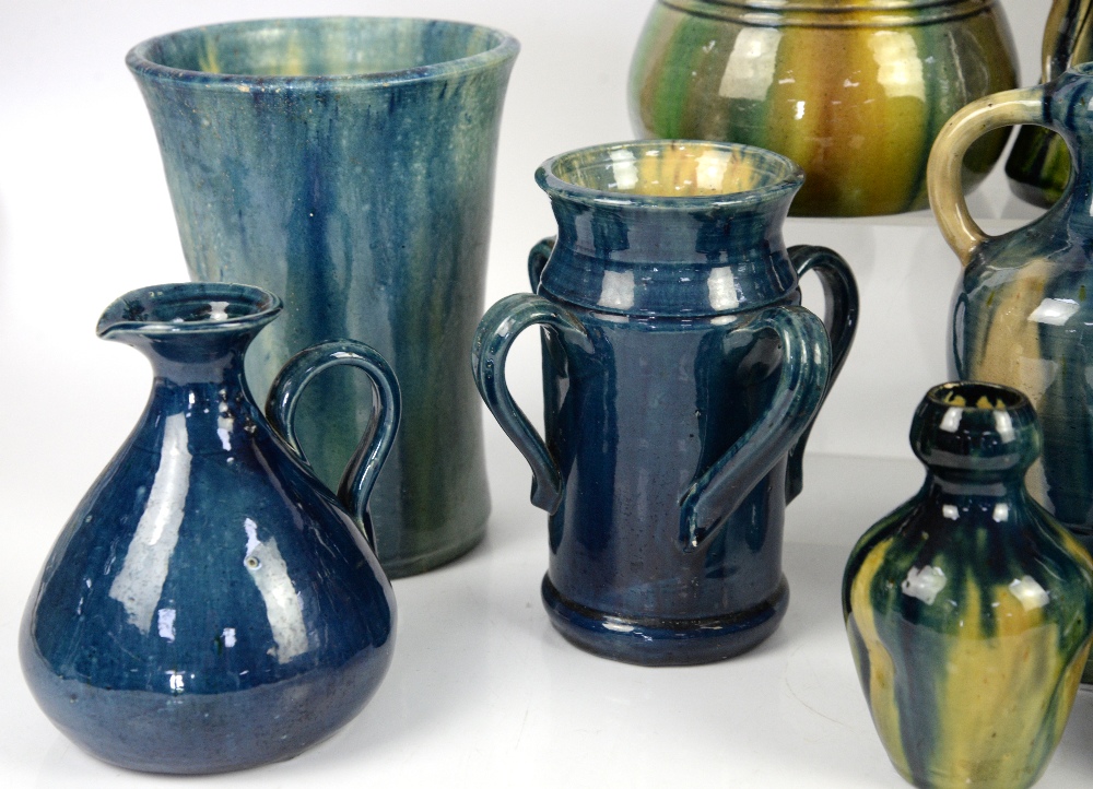 Belgium Pottery, including Thulin Faiencerie, vases and jugs in blue and green drip glaze, including - Image 32 of 38