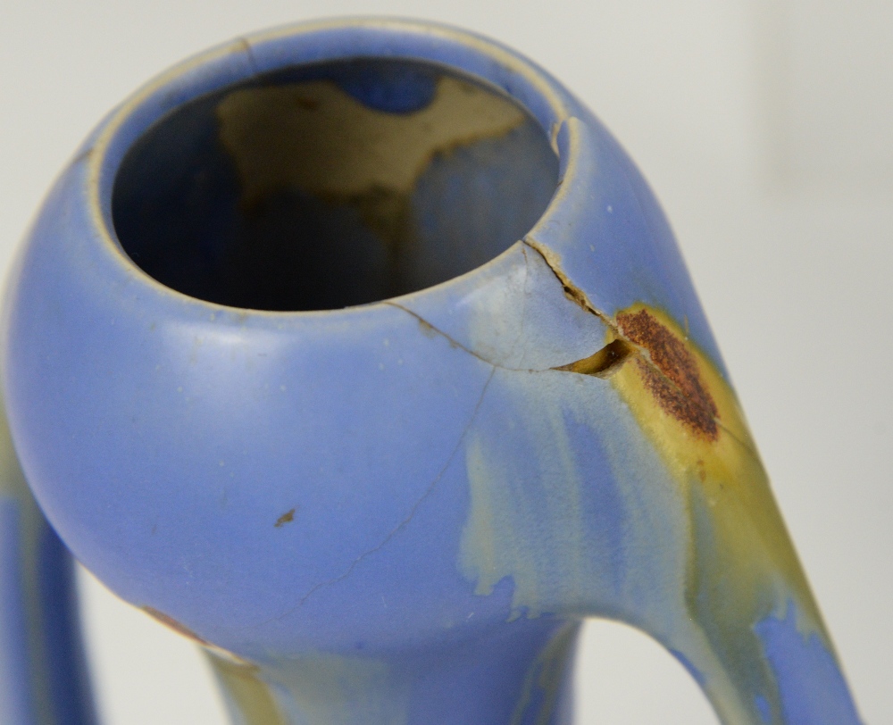 Belgium Pottery, Thulin Faiencerie, two vases in cobalt with ochre drip glaze and orange spots, - Image 14 of 40