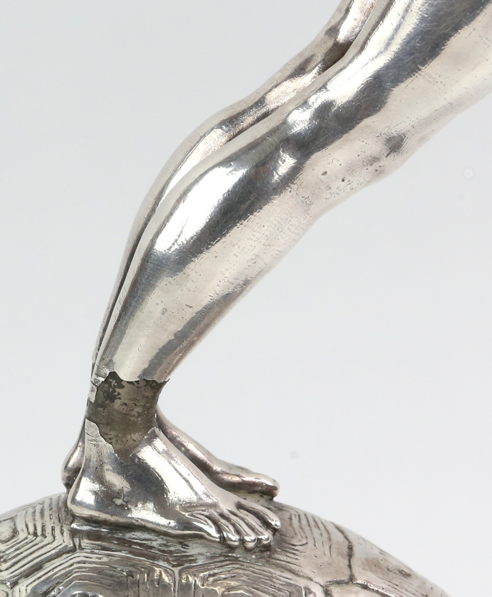 After Franz von Stuck for WMF, silver plated figural centrepiece, cast as cupid standing on a - Image 6 of 24