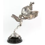 After Franz von Stuck for WMF, silver plated figural centrepiece, cast as cupid standing on a