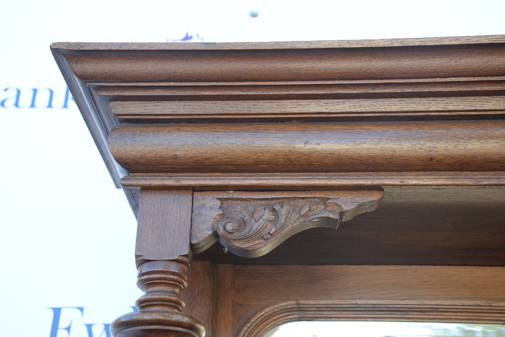 Arts and Crafts / Art Nouveau oak dresser with mirrored back on bun feet, w146 x d54, height base - Image 33 of 36