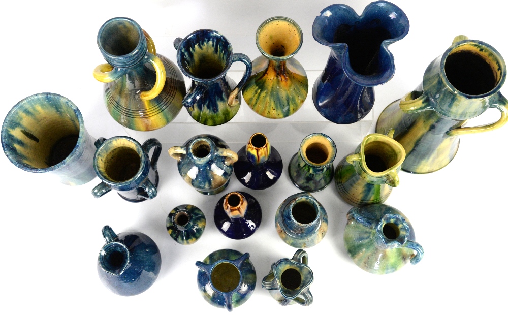 Belgium Pottery, including Thulin Faiencerie, vases and jugs in blue and green drip glaze, including - Image 3 of 38