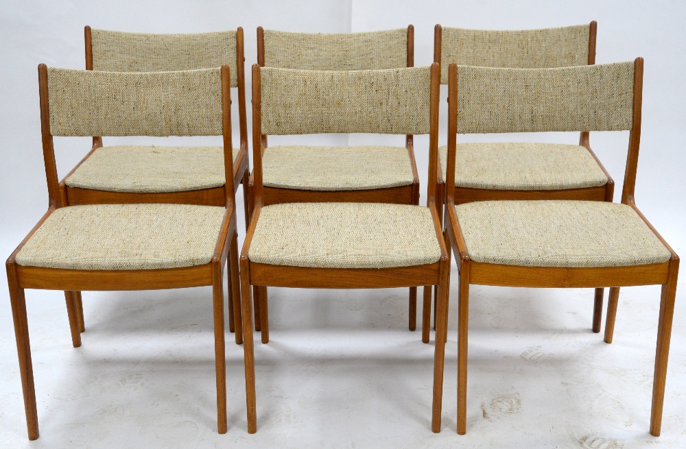 Johannes Andersen for Uldum Møbelfabrik, Denmark, set of six dining chairs with upholstered seats,