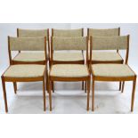 Johannes Andersen for Uldum Møbelfabrik, Denmark, set of six dining chairs with upholstered seats,