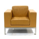 Fred Scott for Hitch Mylius HM25 range, armchair in butterscotch leather with chrome legs, w88 x d75