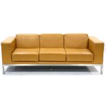 Fred Scott for Hitch Mylius HM25 range, three seater sofa in butterscotch leather with chrome