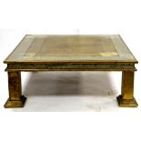 Rodolfo Dubarry, Spanish, square low coffee table in brass and white metal, with central floral