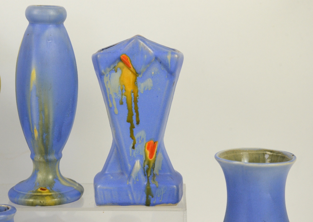 Belgium Pottery, Thulin Faiencerie, two vases in cobalt with ochre drip glaze and orange spots, - Image 37 of 40