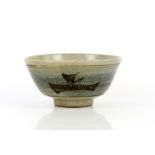 St Ives studio pottery footed bowl, in the manner of Bernard Leach, buff coloured, St Ives impressed