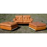 Afra and Tobia Scarpa for C&B Italia, Coronado two seater sofa and two ottomans, in tan leather, the