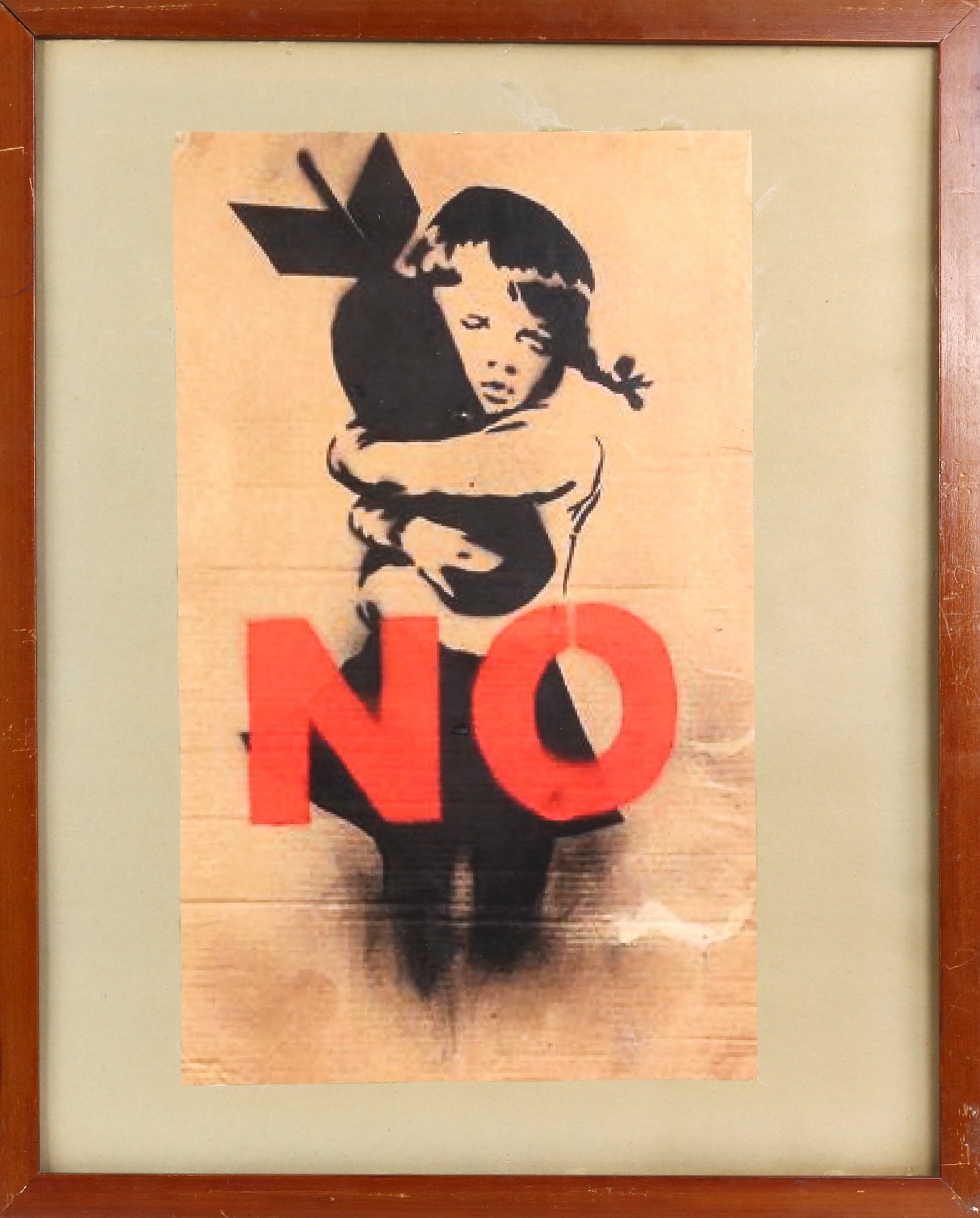 After Banksy. Bomb Hugger. Reproduction poster stuck on card. 41 x 25cm - Image 3 of 4