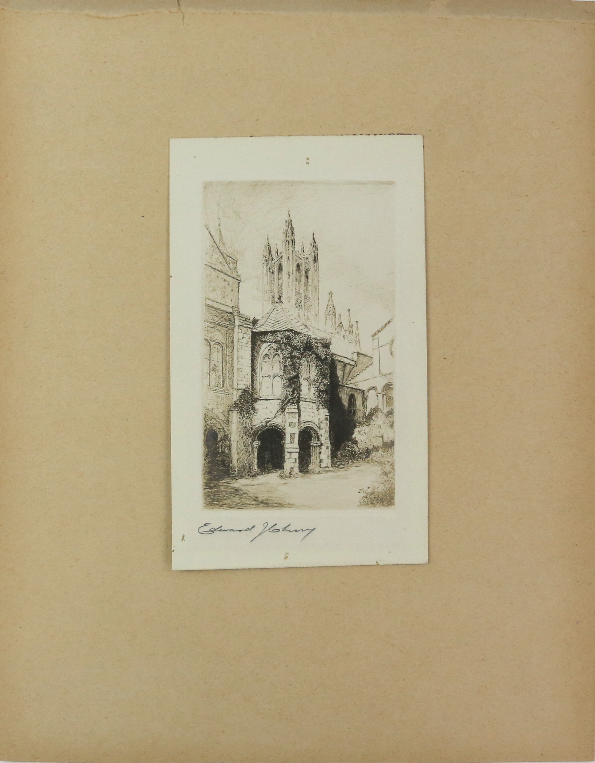 Mixed folder of unframed vintage etchings and prints, including Edward J Cherry (1886-1960), etching - Image 13 of 22