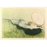 § Louis Icart (French 1880-1950) Parasol, signed drypoint etching, embossed blindstamp, le Graveur