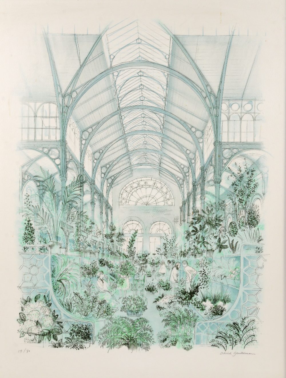 David Gentleman, Covent Garden Flower Market, print, limited edition no 19/70, in silver frame, 60 x