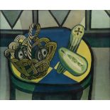 Robert MacBryde print of still life basket with cucumber and avocado, 43 x 53cm Image appears to