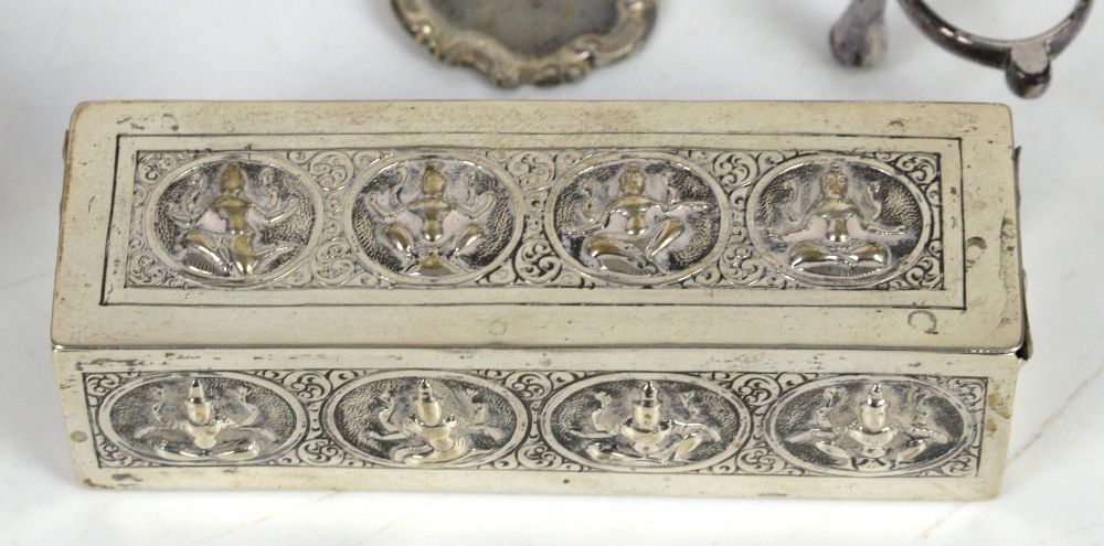 A Georgian silver caddy spoon, a pair of silver miniature candlesticks, a silver cup, white metal - Image 14 of 27