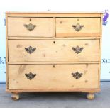 Late 19th century pine chest of two short over two long graduated drawers on bun feet. 82W x 74H x