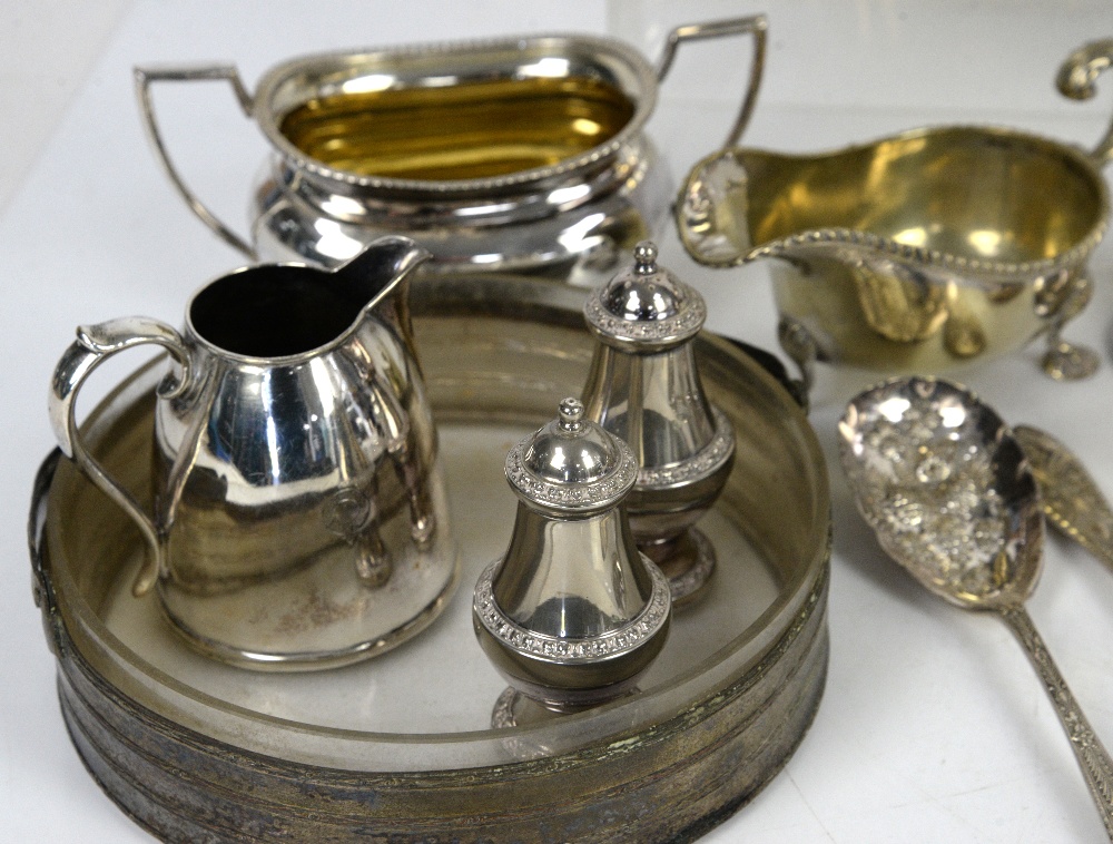 A Georgian silver caddy spoon, a pair of silver miniature candlesticks, a silver cup, white metal - Image 17 of 27