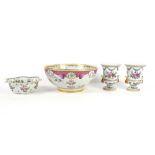 A Sampson armorial bowl in famille rose palette 29cm dia and a pair of campaign vases with bear