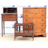 Reproduction walnut chest of five long drawers 78W x 100H x 50D together with a writing desk 54W x