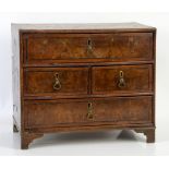 19th century inlaid walnut miniature chest of two short and two long drawers, on bracket feet, H35 x