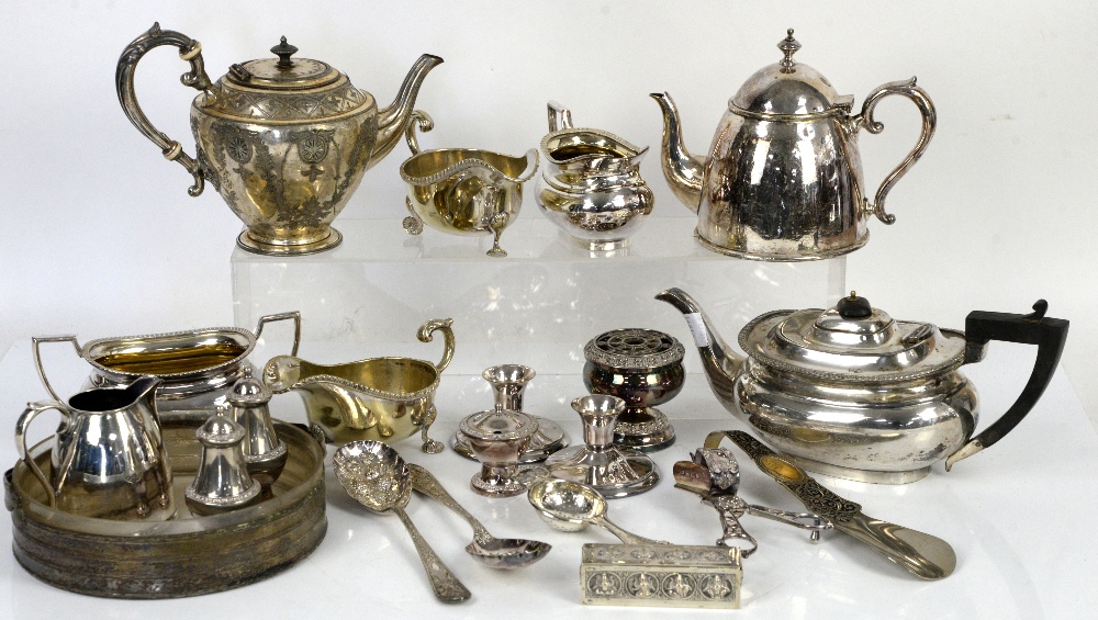 A Georgian silver caddy spoon, a pair of silver miniature candlesticks, a silver cup, white metal - Image 10 of 27