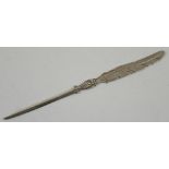 Novelty silver letter opener in the form of a feather 23cm, by Ari Norman, London 2001
