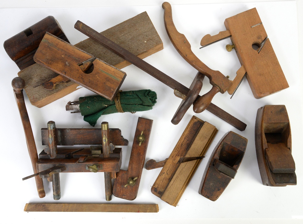 Collection of woodworking tools and planes