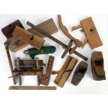 Collection of woodworking tools and planes