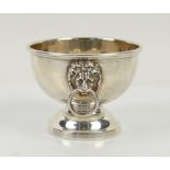 Silver bowl with lion face handles with rings through the mouths b T and S, Birmingham 1959