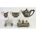 Silver plated items to include entrée dishes, cake stands, and cased sets of tea knives and forks,