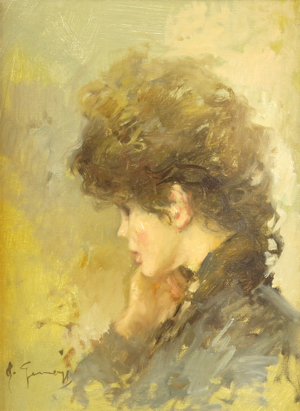 20th century, portrait of a lady, indistinctly signed lower left, oil on canvas, inscribed in pencil