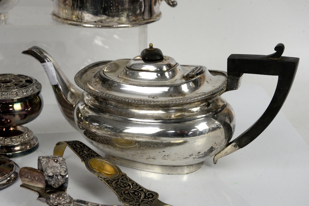 A Georgian silver caddy spoon, a pair of silver miniature candlesticks, a silver cup, white metal - Image 11 of 27