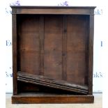 20th century oak open bookcase with reeded detail top front. 105H x 92W x 25D