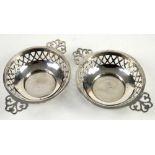 Pair Quaiche form pierced design silver Bon Bon dishes by Synyer and Beddoes, Birmingham 1915