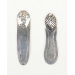 Two continental 8305 grade silver bookmarks with different designs