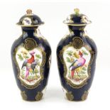 Pair of 19th century English porcelain jars and covers, in dark blue and gilt in 18th century