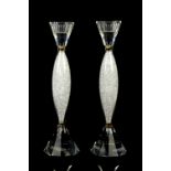 Two Swarovski crystalline candleholders no. 905352, the stems with crystal chatons, having faceted