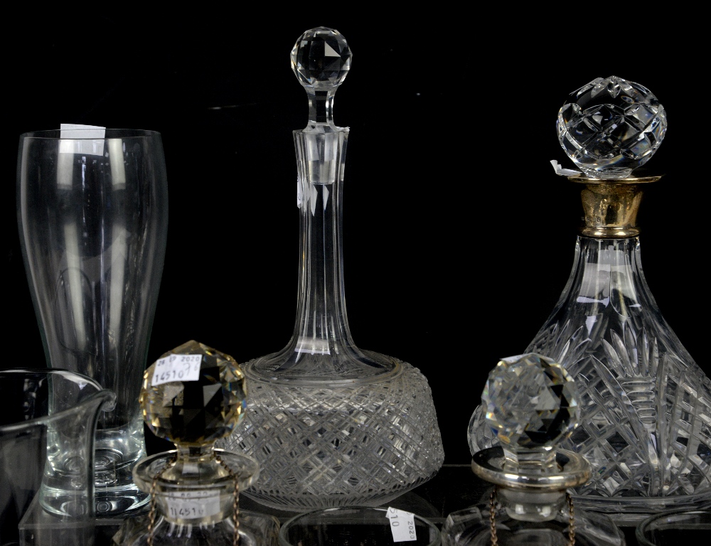 Two glass decanters with silver collars, a pair of Georgian goblets with knopped stems, silver - Image 4 of 8