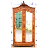 20th century French mahogany armoire with two doors on plinth base. 222H x 120W x 48D.