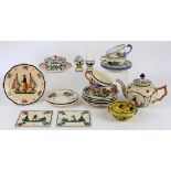 Quimper, France teapot, cups, plates, butter dish and other items