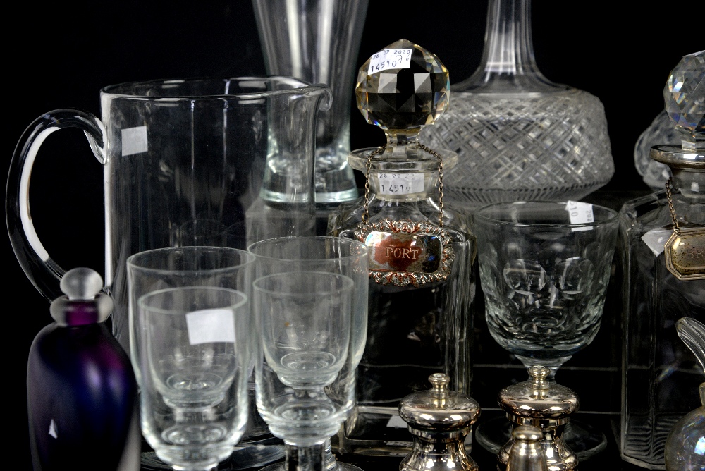 Two glass decanters with silver collars, a pair of Georgian goblets with knopped stems, silver - Image 5 of 8