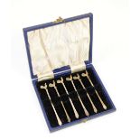 Cased set of a six cockerel top silver cocktail sticks/pricks by Charles William Fletcher, Sheffield