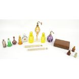 Collection of antique scent bottles and atomisers together with a small jewellery box