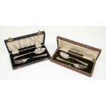 Two cased pairs of silver two piece Christening set Birmingham 1950 and Sheffield 1922